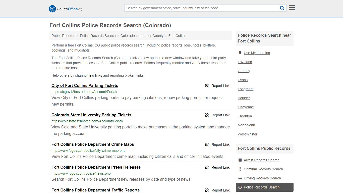 Fort Collins Police Records Search (Colorado) - County Office